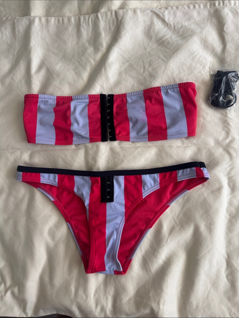 Topshop Pink and Light Blue Striped Bandeau Bikini Set